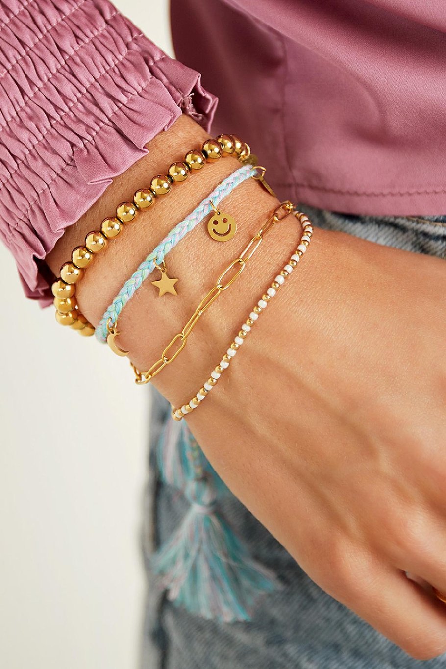 Double bracelet with charms Purple Stainless Steel Picture2